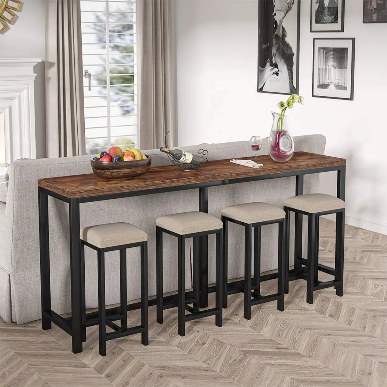 70.9 inch Extra Long Console Table Behind Couch, Easy Assembly Sofa Table, Rustic Industrial Narrow Entryway Hallway Table