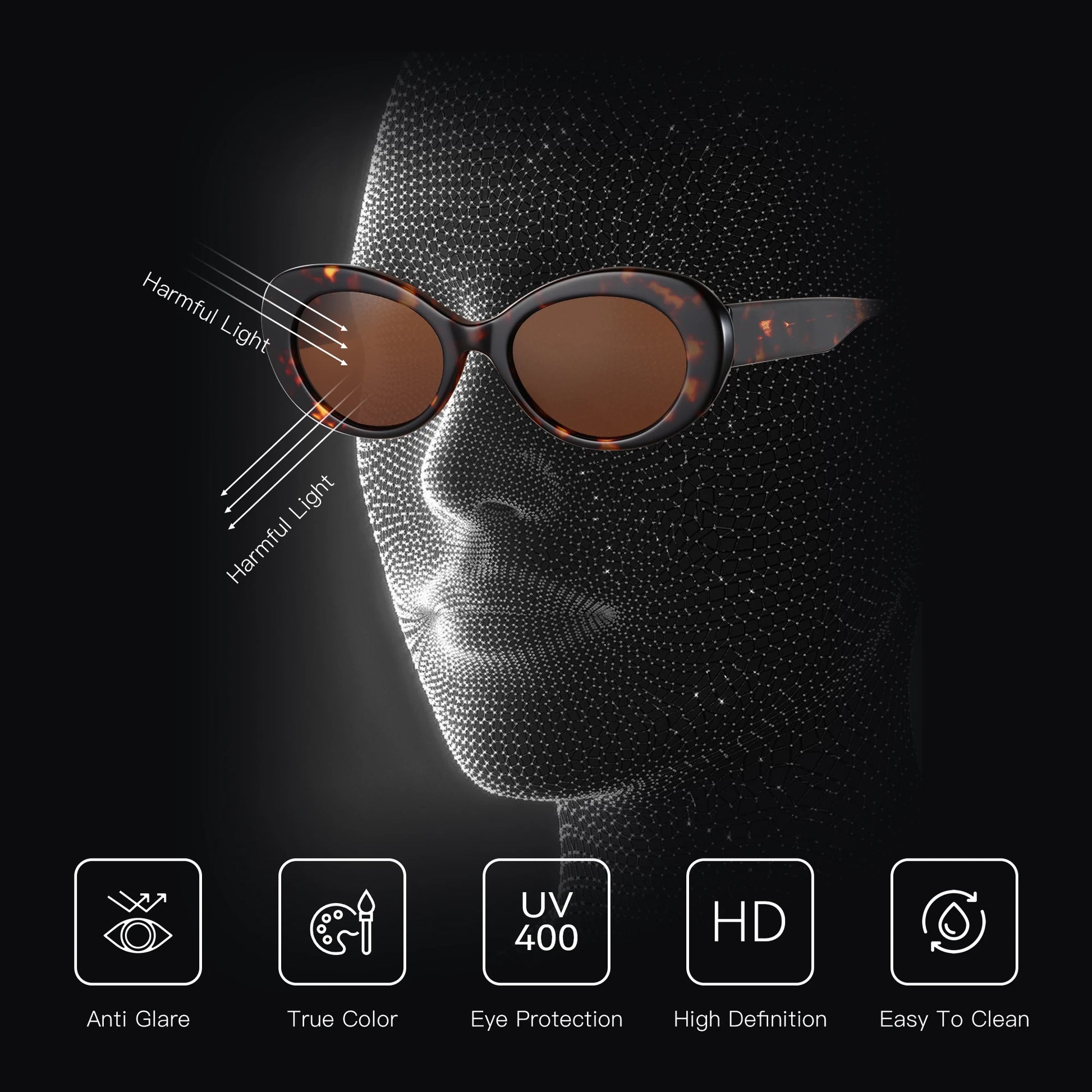 ZENOTTIC Retro Oval Handmade Acetate Polarized Sunglasses