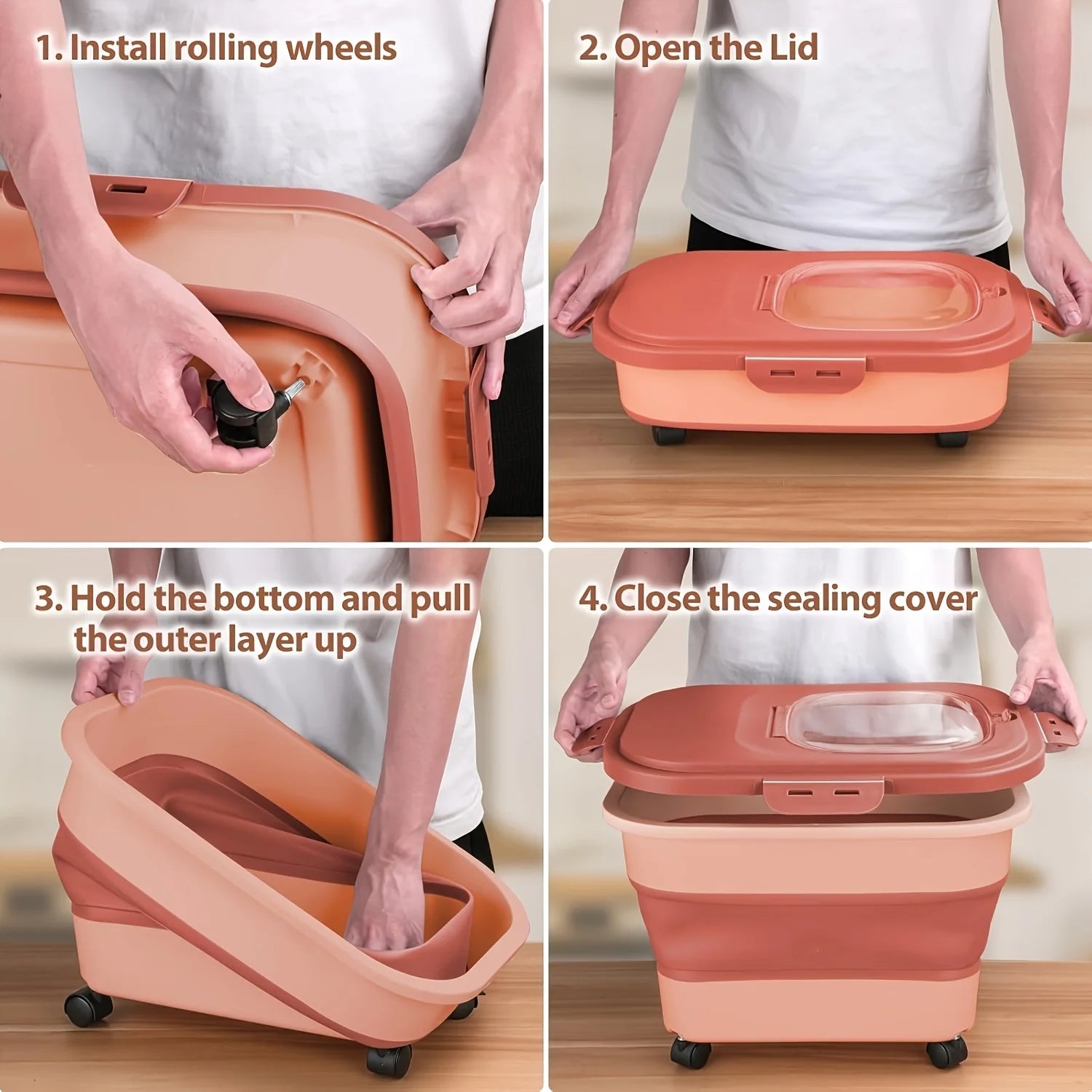 Collapsible with Wheels Cat Dog Food Storage