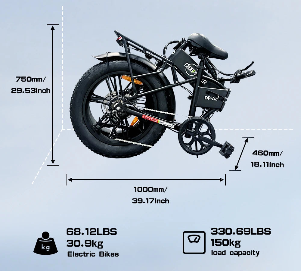 Deepower 750W Adult Electric Bicycle 48V 20Ah 20 inch Fat Tire