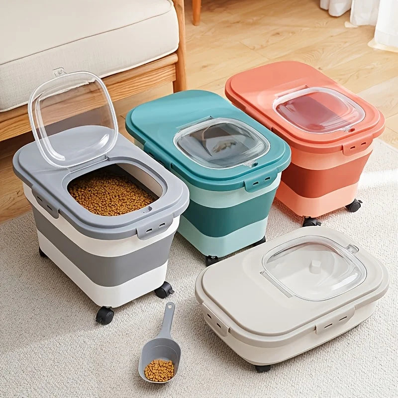 Collapsible with Wheels Cat Dog Food Storage