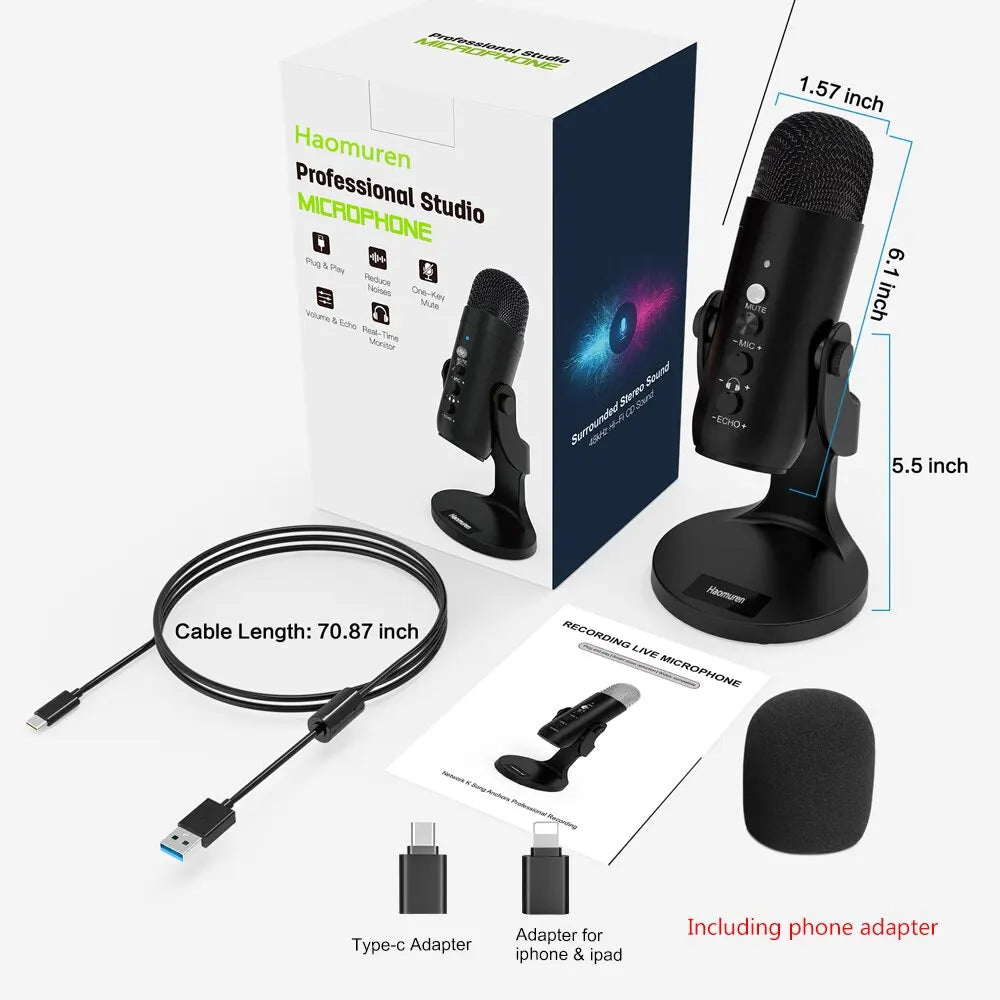 Haomuren USB Microphone for PC Mac Gaming Recording Stream and podcast