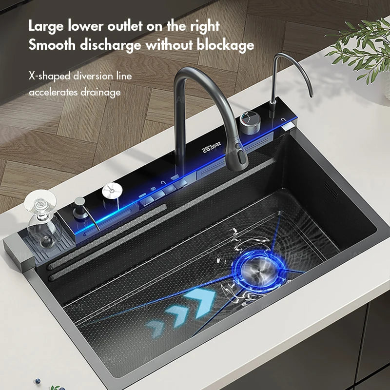 MYQualife Digital Waterfall Kitchen Sink
