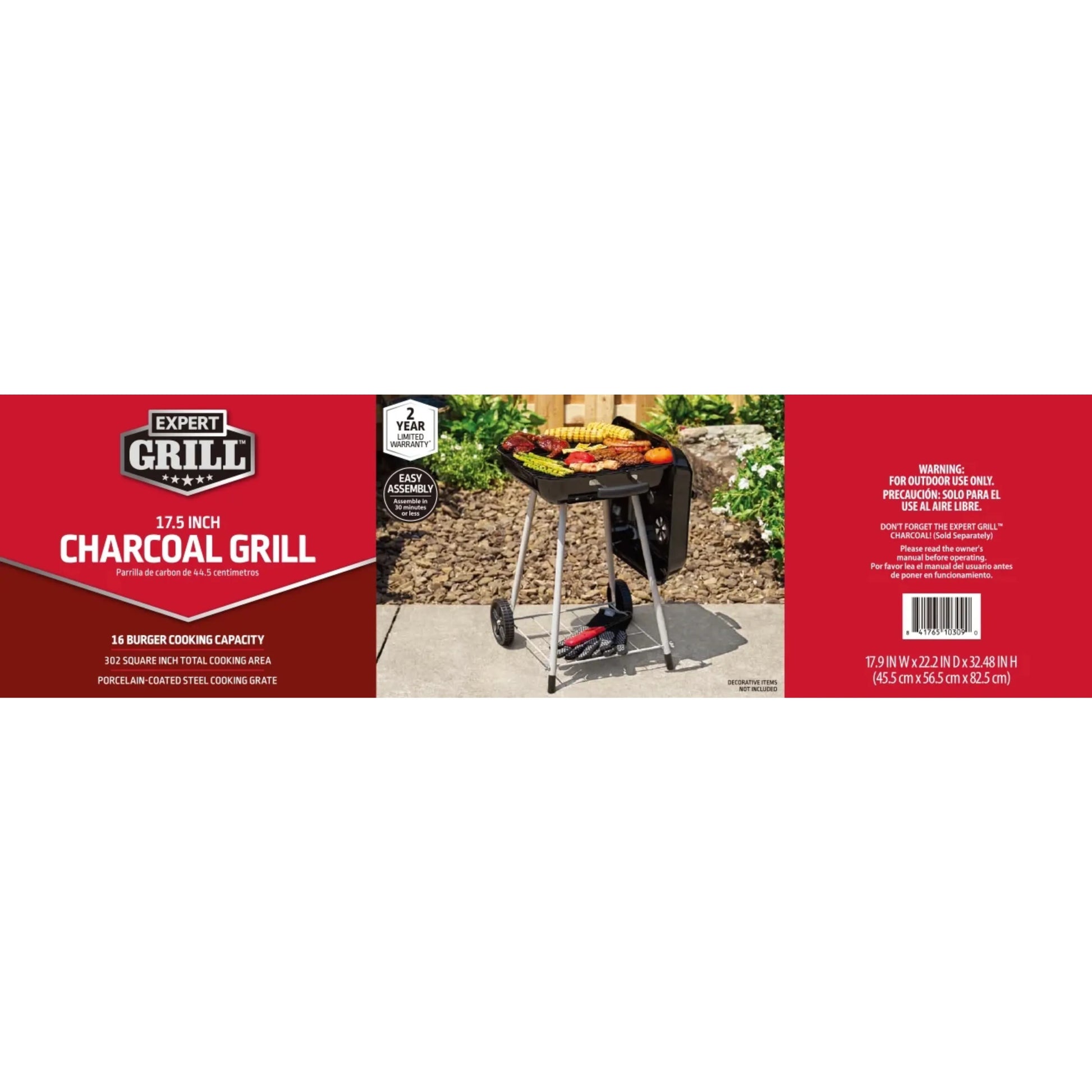 Expert Grill 17.5" Square Steel Charcoal Grill with Wheels
