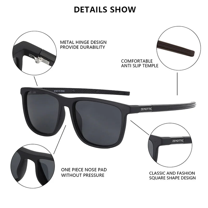 ZENOTTIC Men's Square Polarized Sunglasses Lightweight TR90 Frame