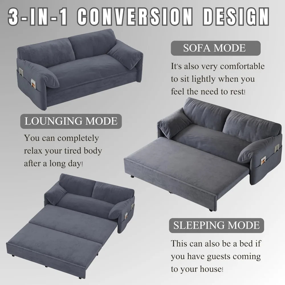 3 in 1 Convertible Queen Sleeper Sofa Bed