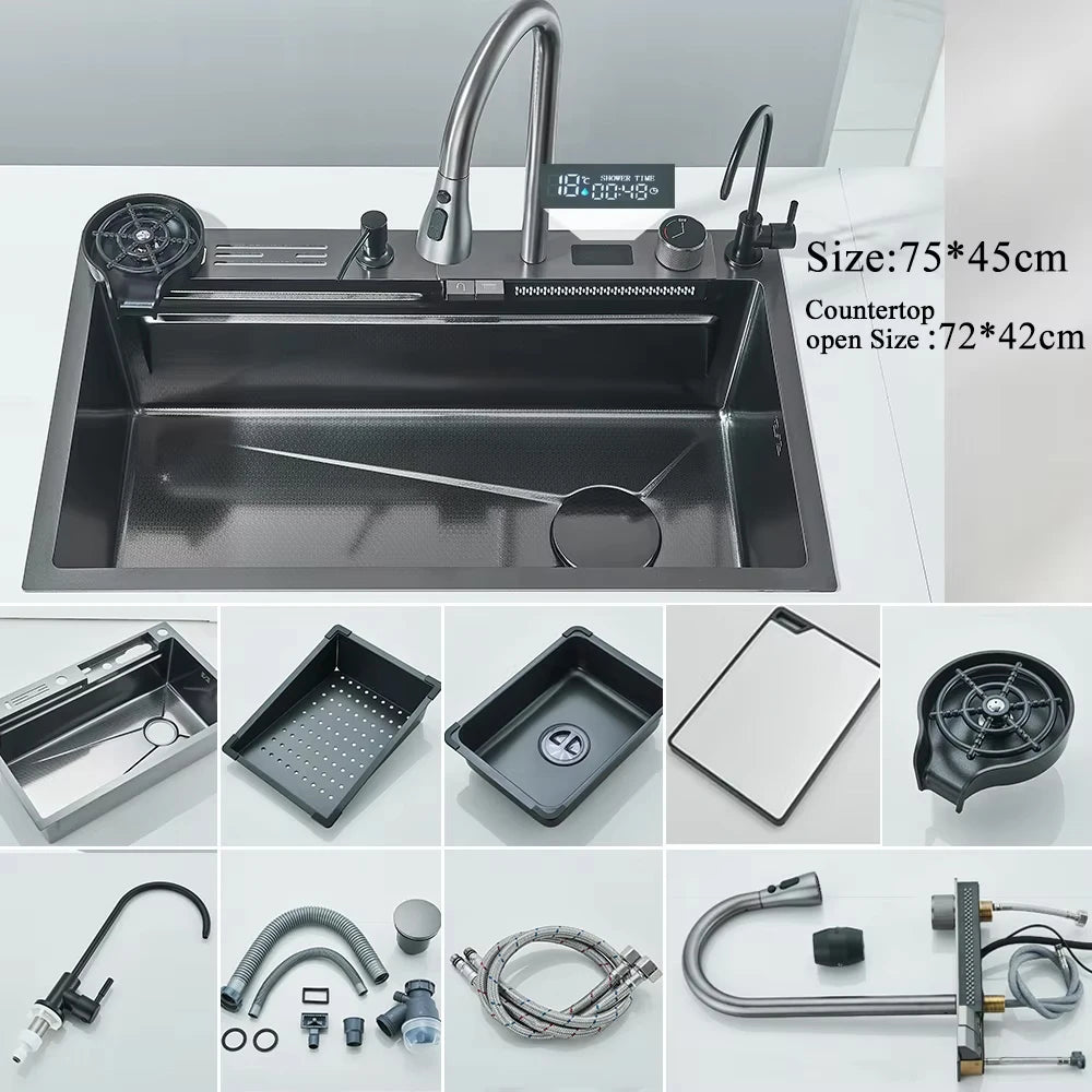 MYQualife Digital Waterfall Kitchen Sink