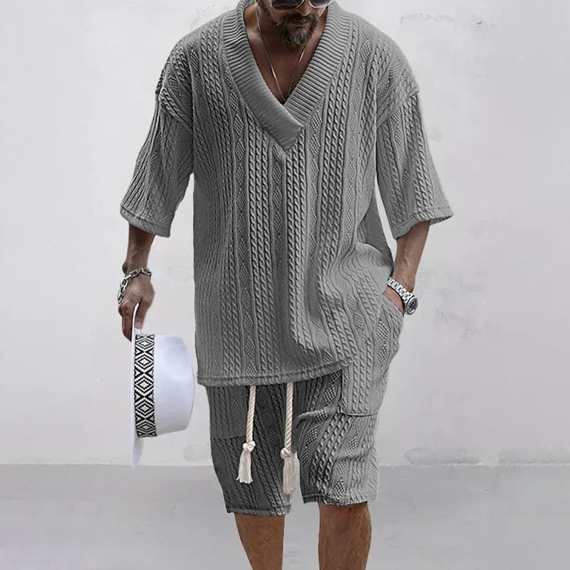 Men Shorts Set Summer Casual Knitted Two Piece