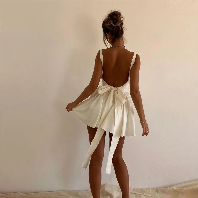 Summer European and American Style Solid Color Backless Skirt