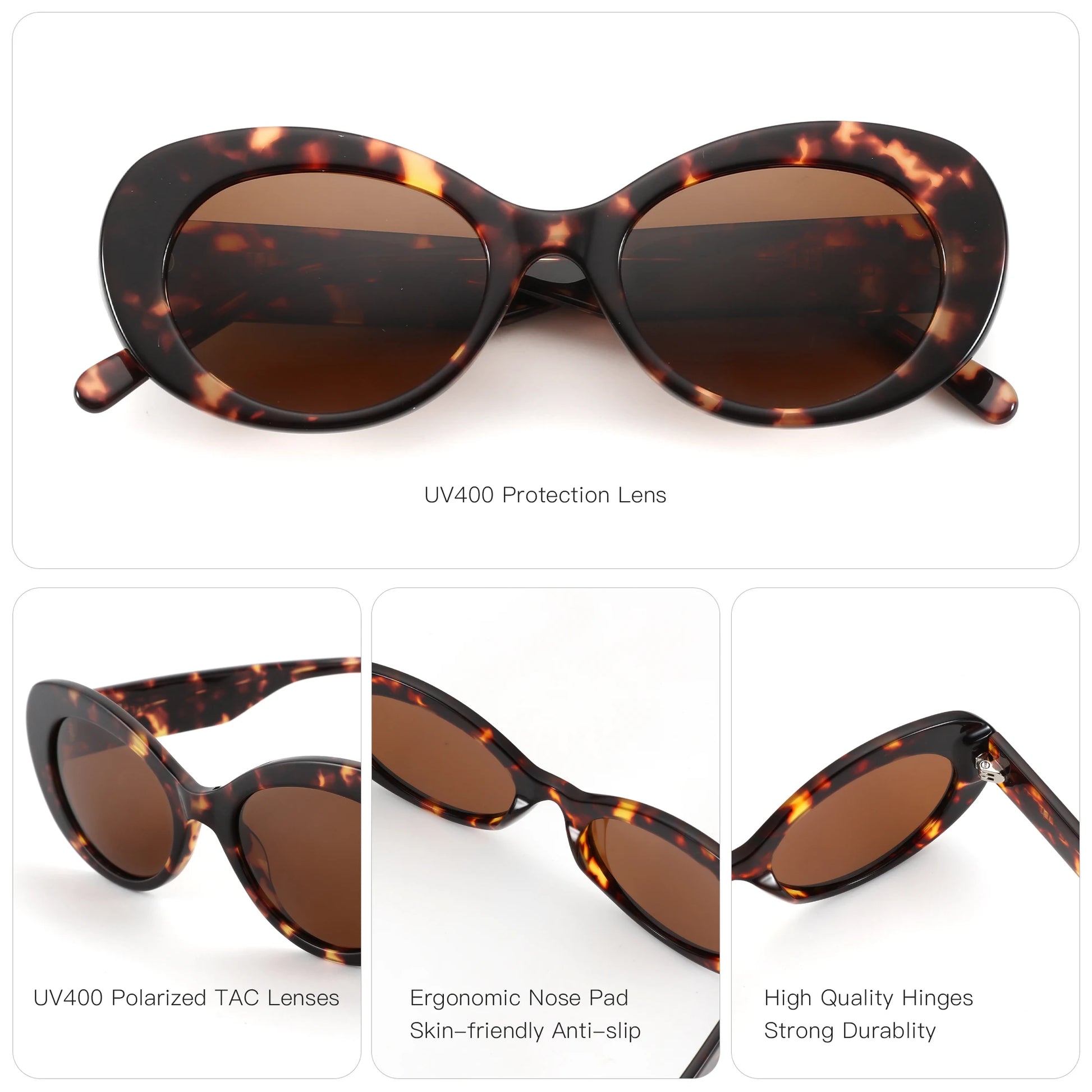 ZENOTTIC Retro Oval Handmade Acetate Polarized Sunglasses