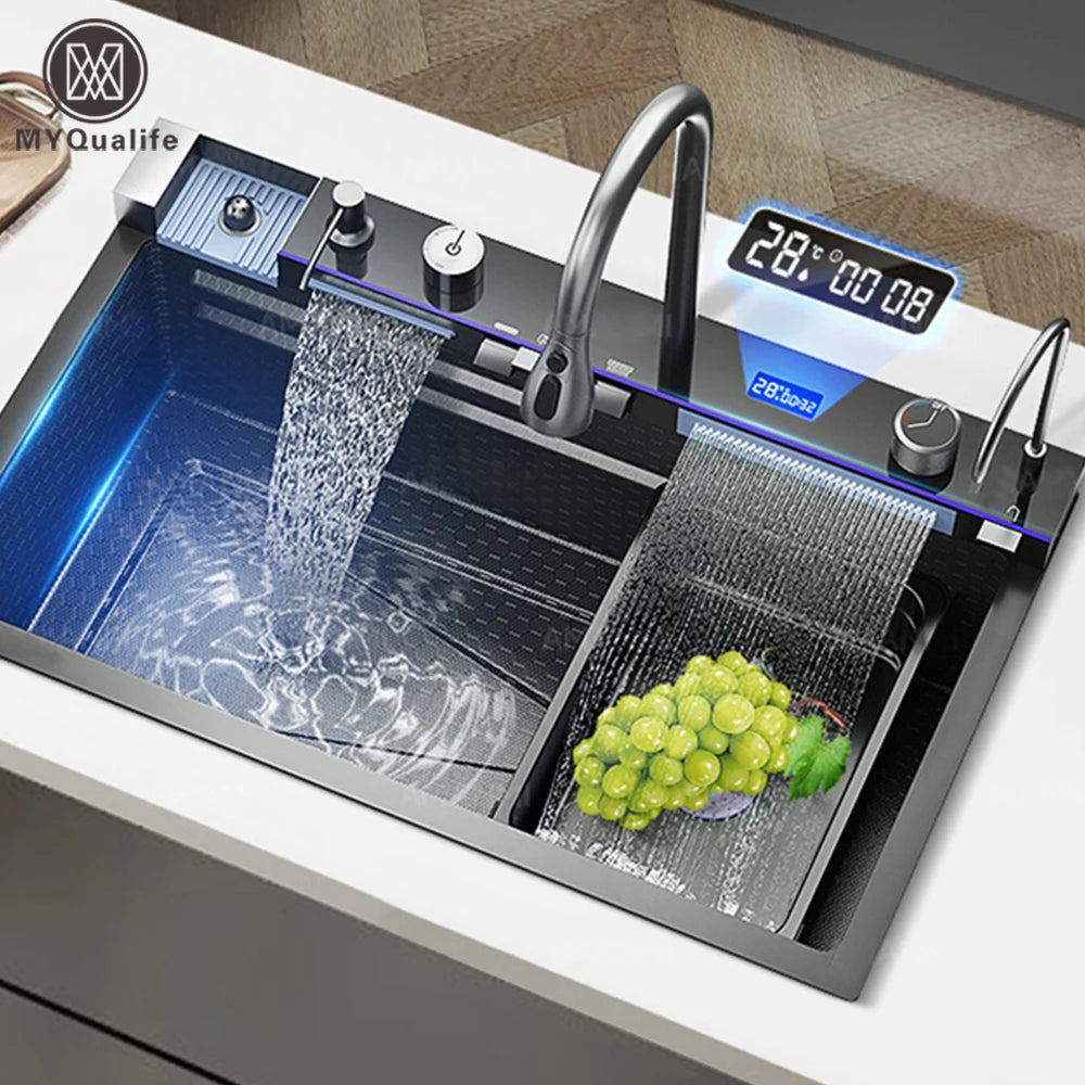 MYQualife Digital Waterfall Kitchen Sink