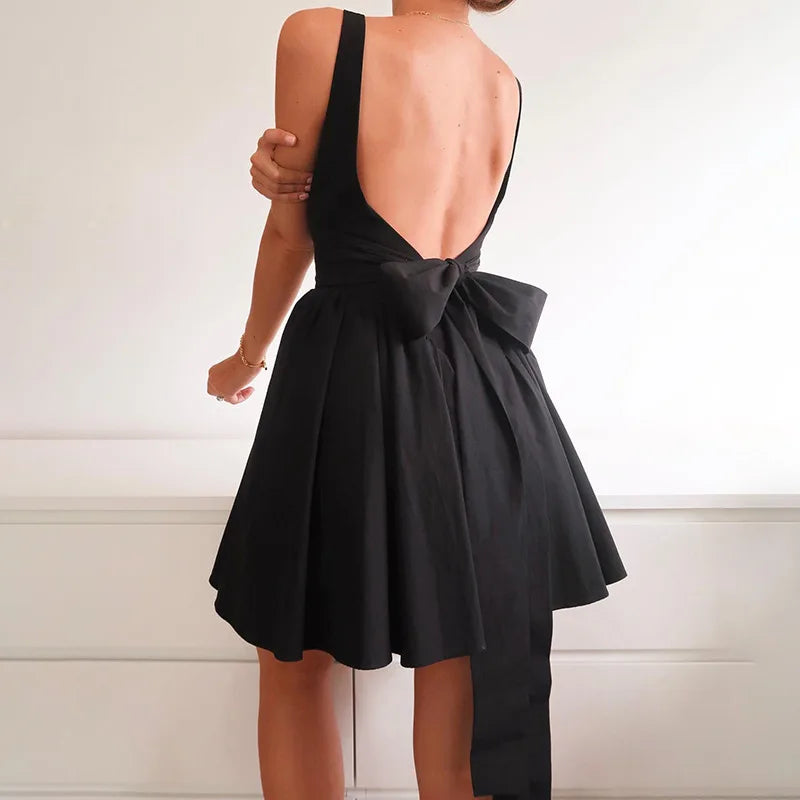 Summer European and American Style Solid Color Backless Skirt