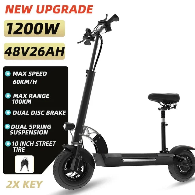 48V 26AH Lithium Battery Electric Scooter with Seat Max Speed 65KM/H E Scooter