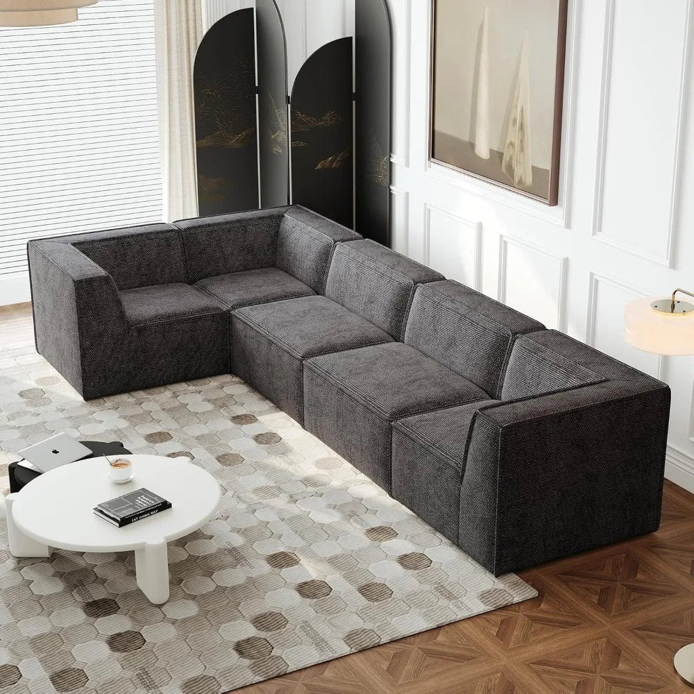 Oversized Sectional Couch, L-Shaped Modern Comfy Chenille Fabric Floor Foam Compression Modular Sectional Sofa