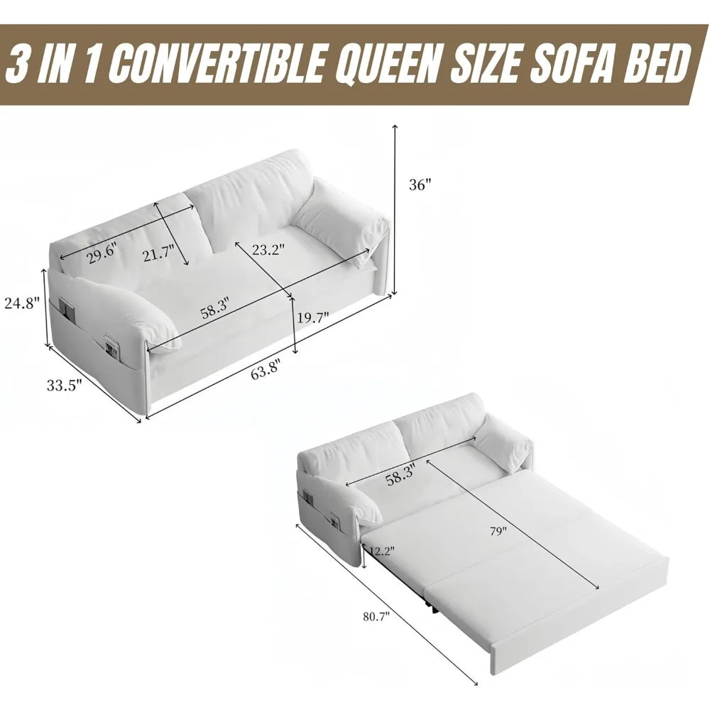 3 in 1 Convertible Queen Sleeper Sofa Bed