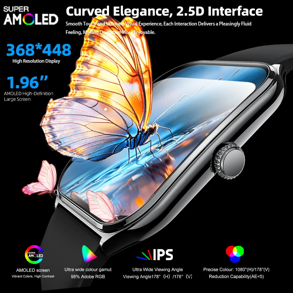 New Ultra Thin waterproof Smart Watch men 1.96" AMOLED 360*360 HD Pixel Display