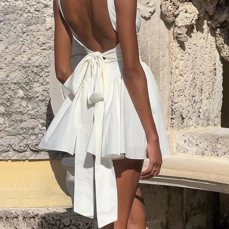 Summer European and American Style Solid Color Backless Skirt