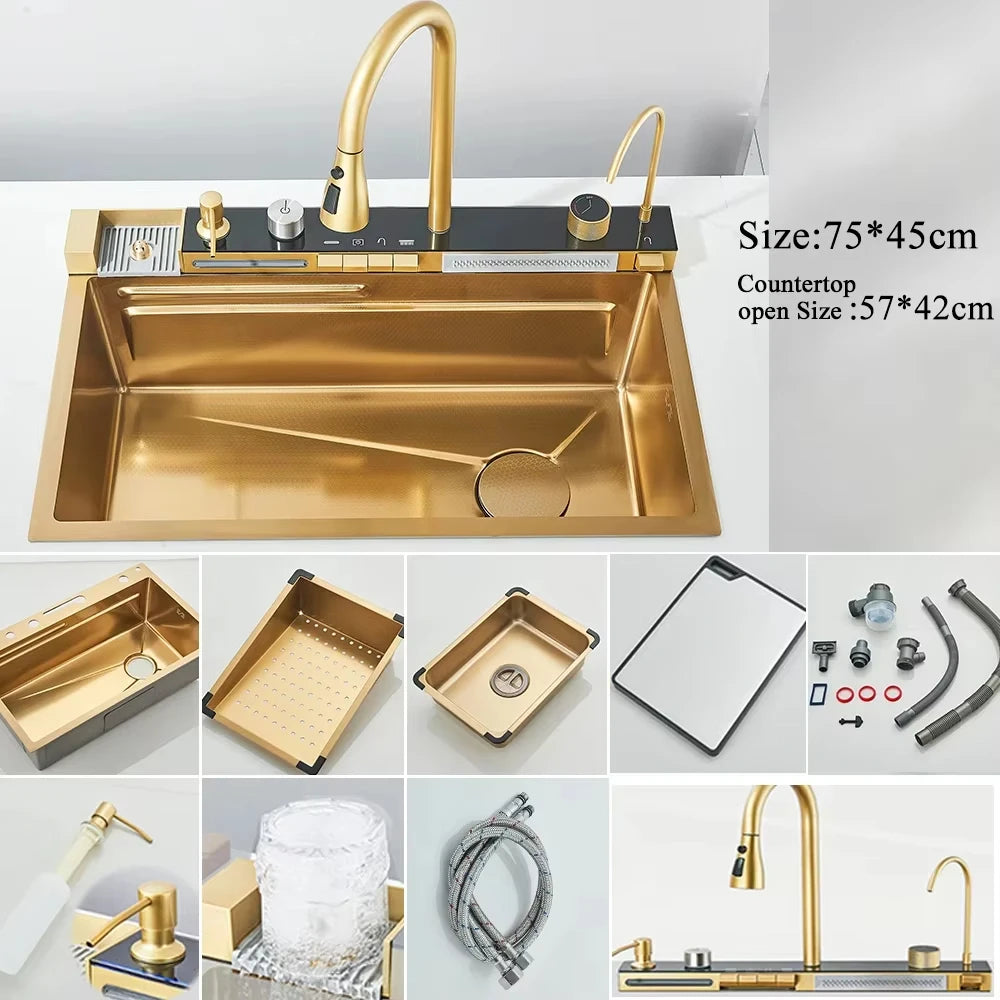 MYQualife Digital Waterfall Kitchen Sink