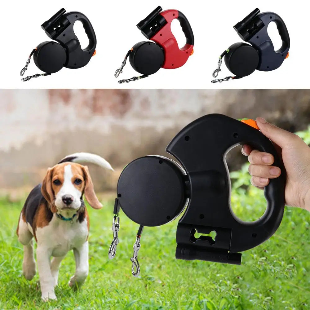 Dual Retractable Dog Leash with Light & Reflective Rope