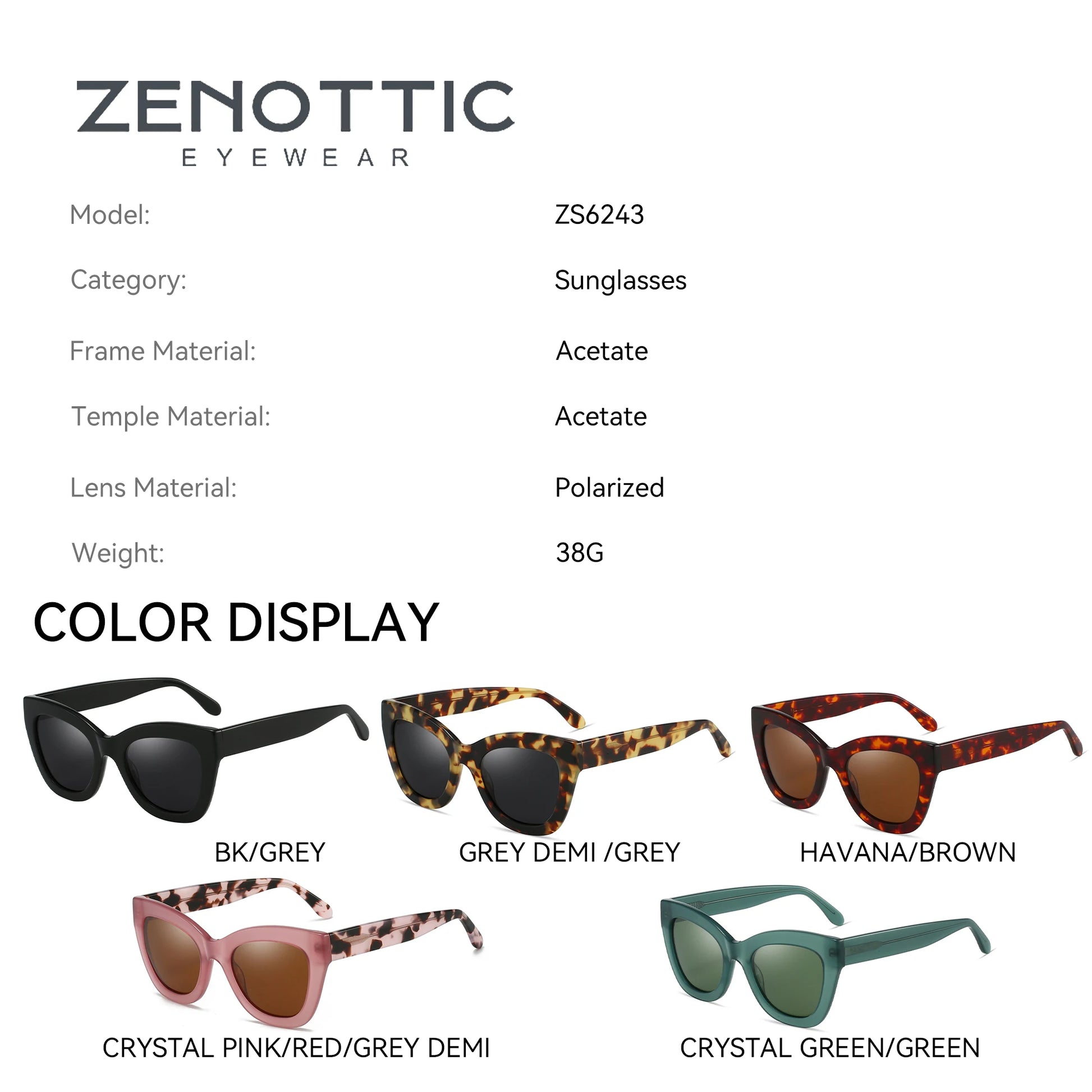 ZENOTTIC Handmade Acetate Butterfly Polarized Sunglasses