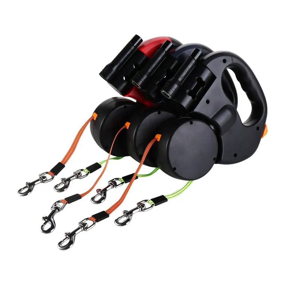 Dual Retractable Dog Leash with Light & Reflective Rope