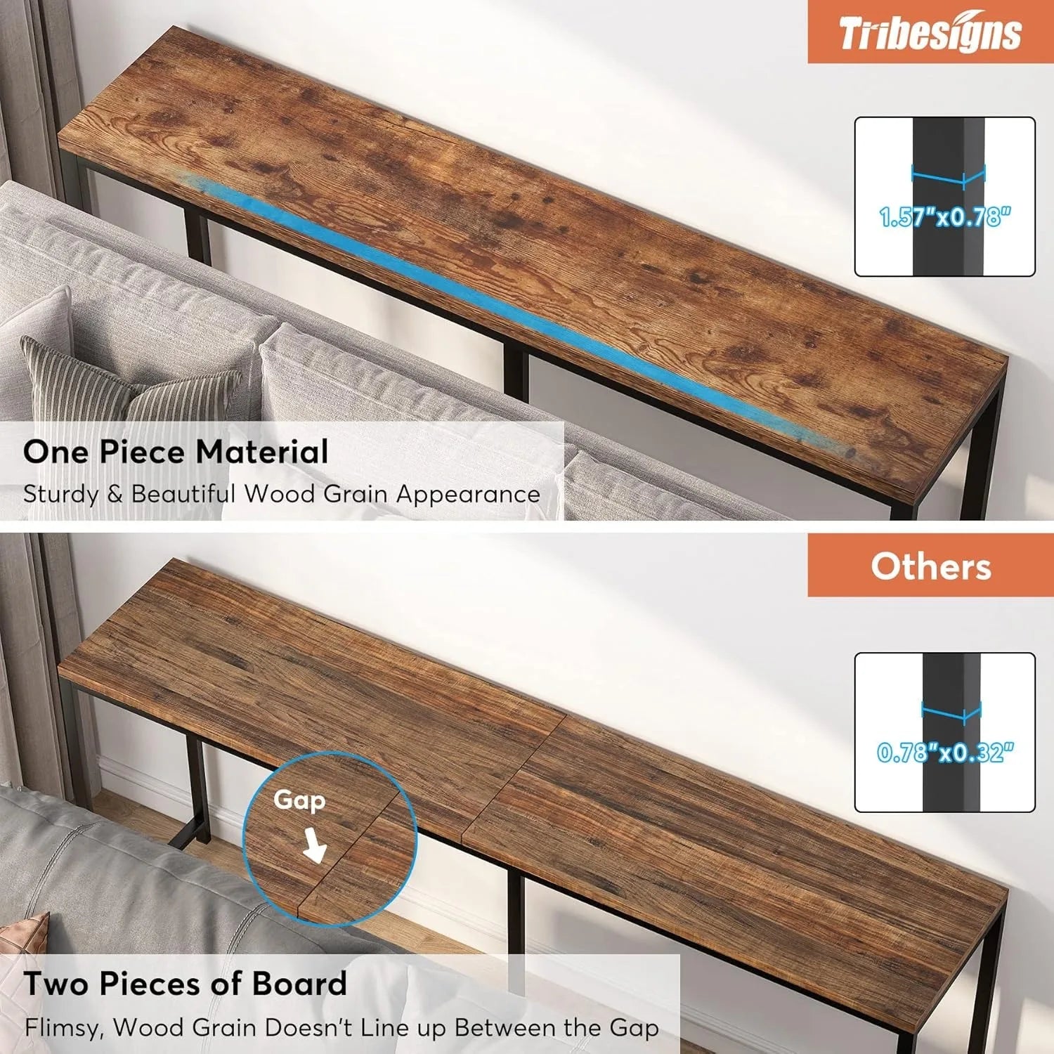 70.9 inch Extra Long Console Table Behind Couch, Easy Assembly Sofa Table, Rustic Industrial Narrow Entryway Hallway Table
