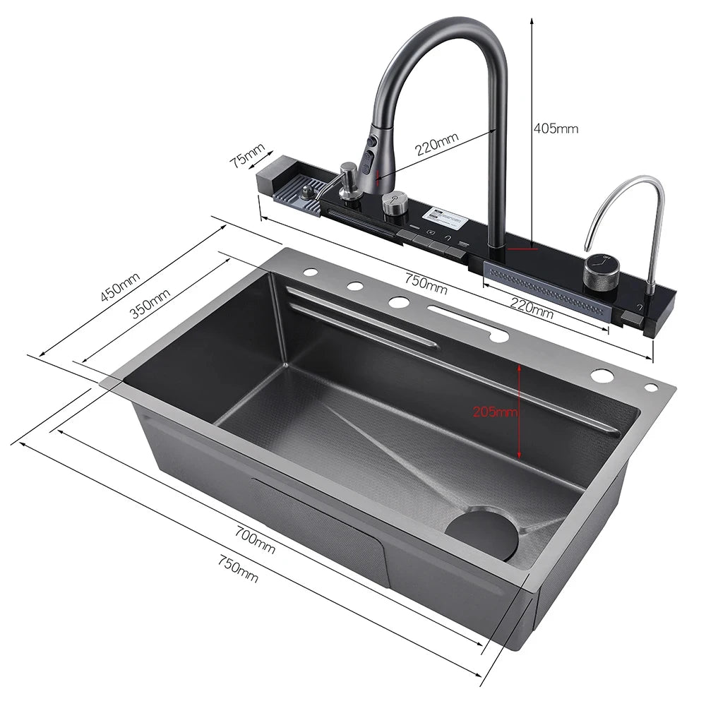 MYQualife Digital Waterfall Kitchen Sink