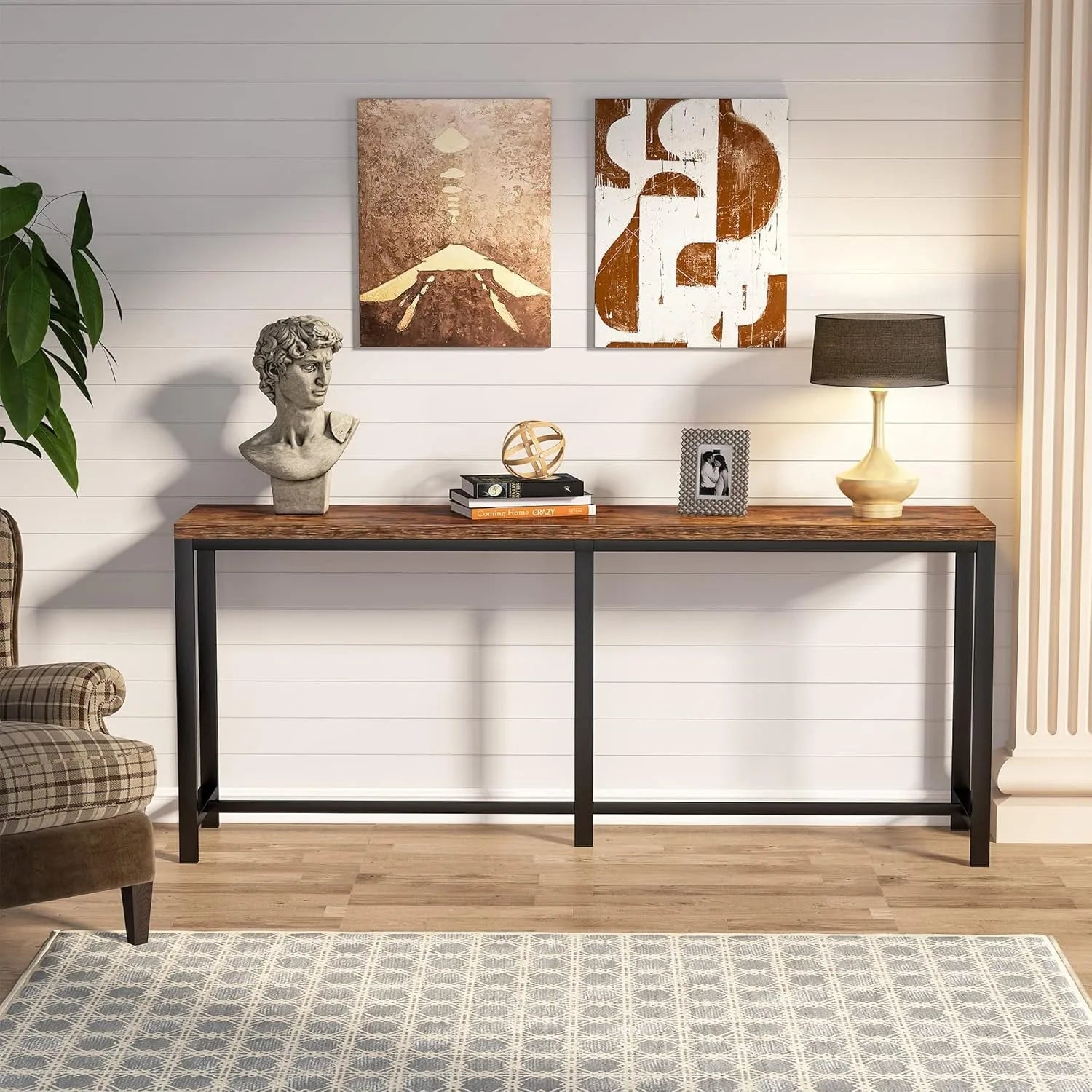 70.9 inch Extra Long Console Table Behind Couch, Easy Assembly Sofa Table, Rustic Industrial Narrow Entryway Hallway Table