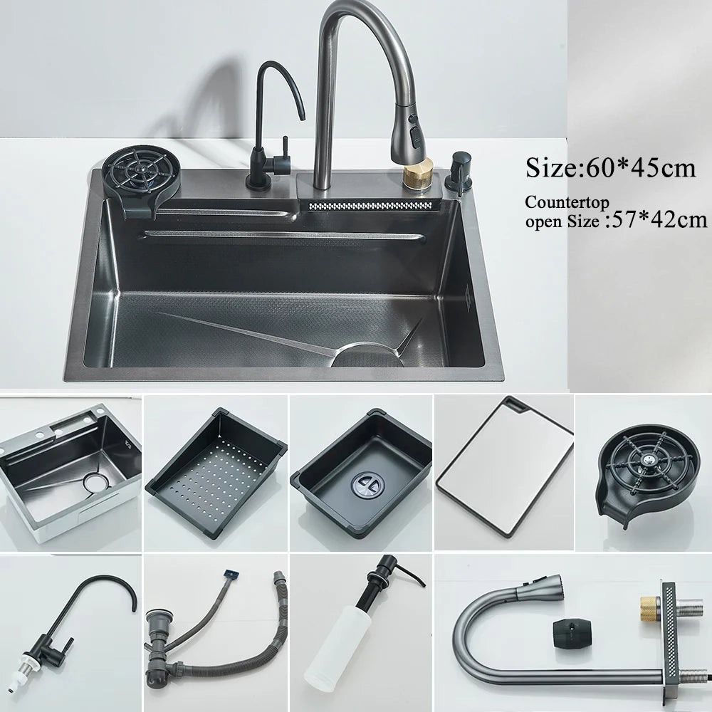 MYQualife Digital Waterfall Kitchen Sink