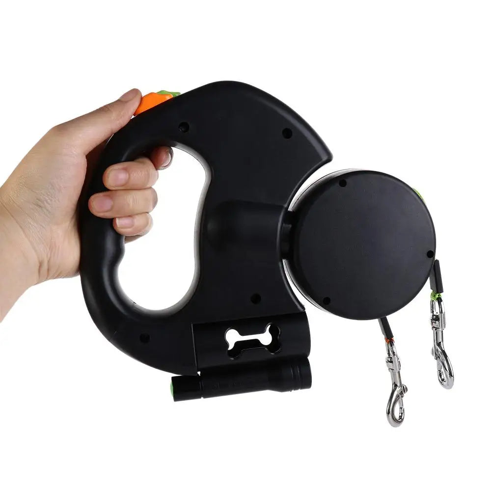 Dual Retractable Dog Leash with Light & Reflective Rope