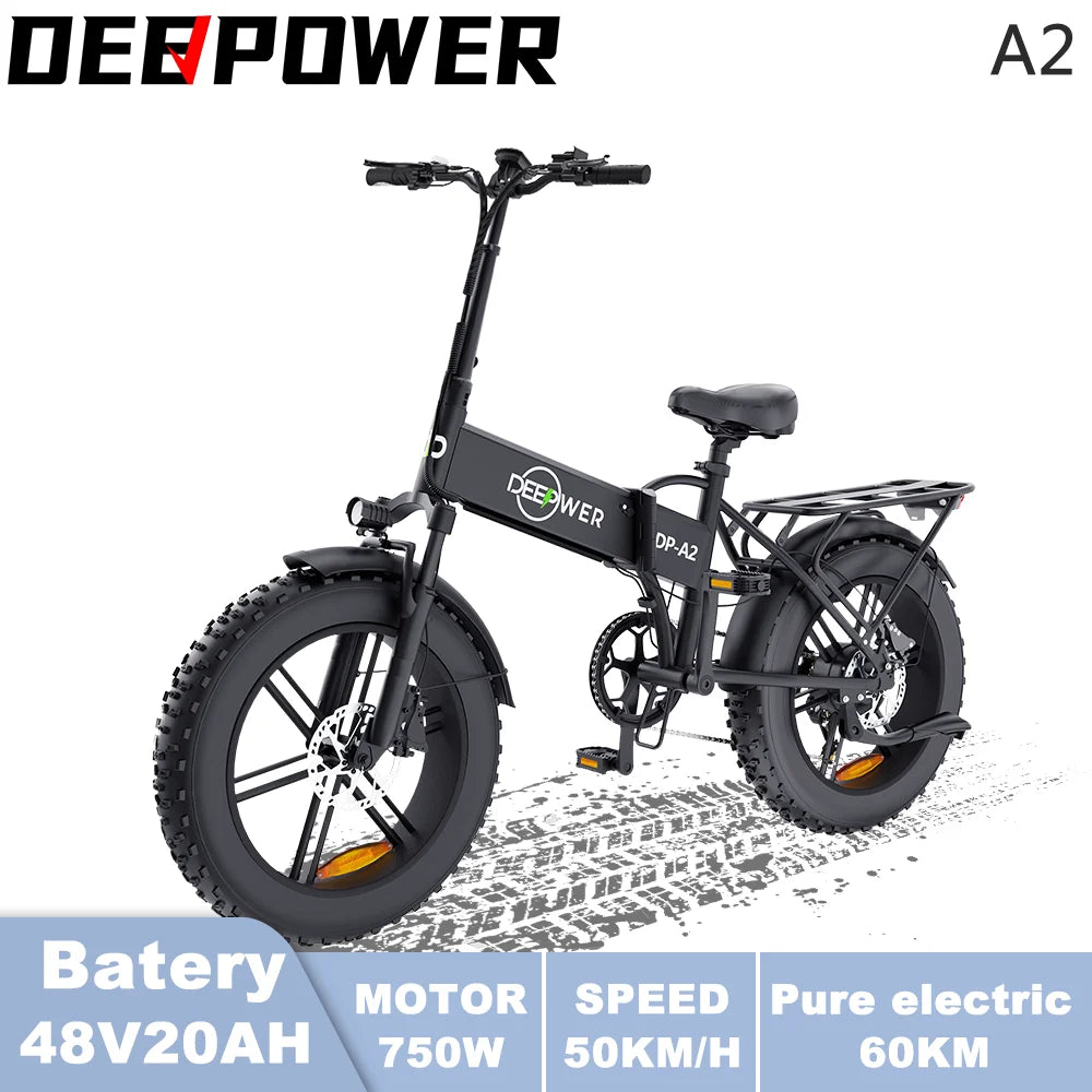 Deepower 750W Adult Electric Bicycle 48V 20Ah 20 inch Fat Tire