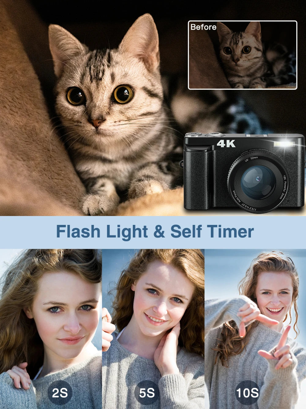 4K Digital Camera for Photography and Video Autofocus Anti-Shake 48MP