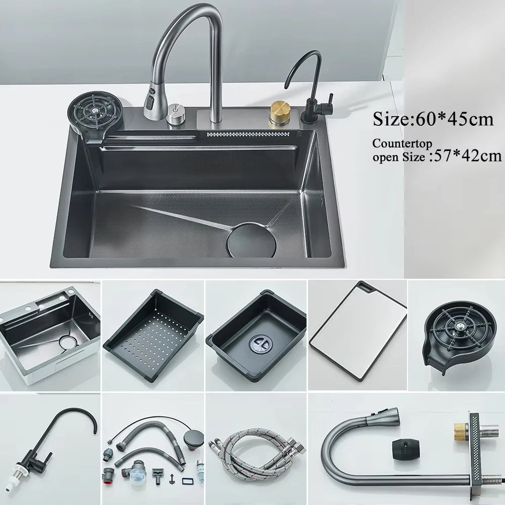 MYQualife Digital Waterfall Kitchen Sink