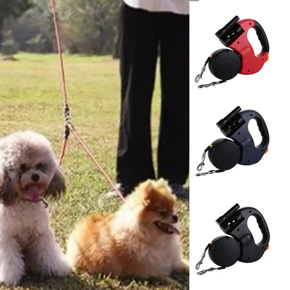 Dual Retractable Dog Leash with Light & Reflective Rope
