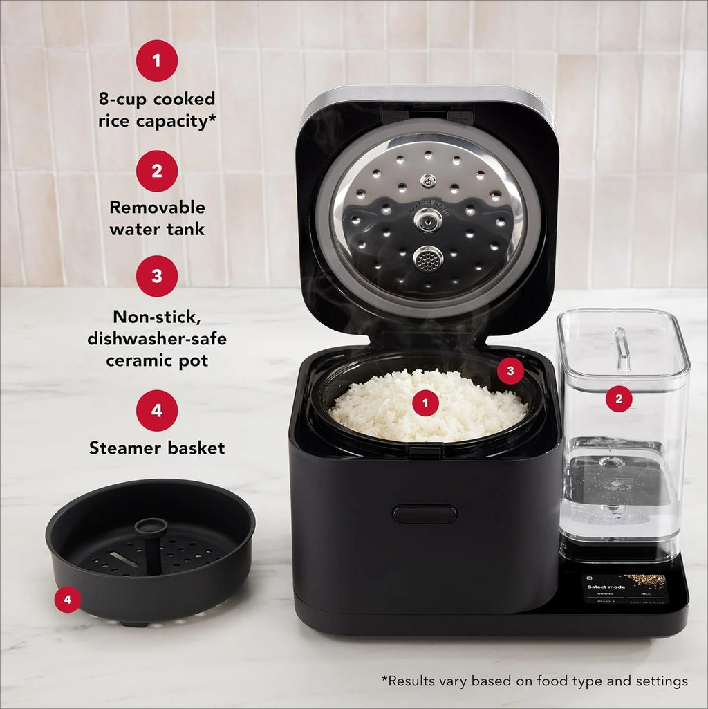 8-Cup Smart Rice & Grain Cooker with Integrated Scale, Auto Water Tank & 21 Presets –