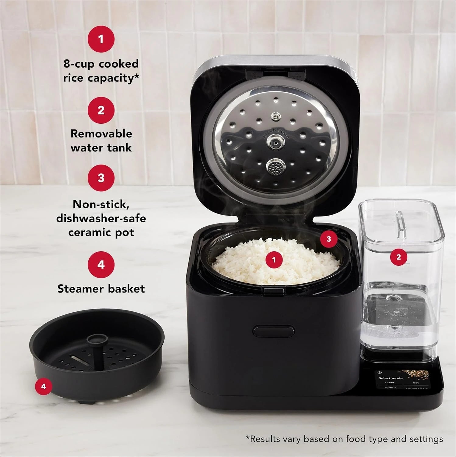 8-Cup Smart Rice & Grain Cooker with Integrated Scale, Auto Water Tank & 21 Presets –