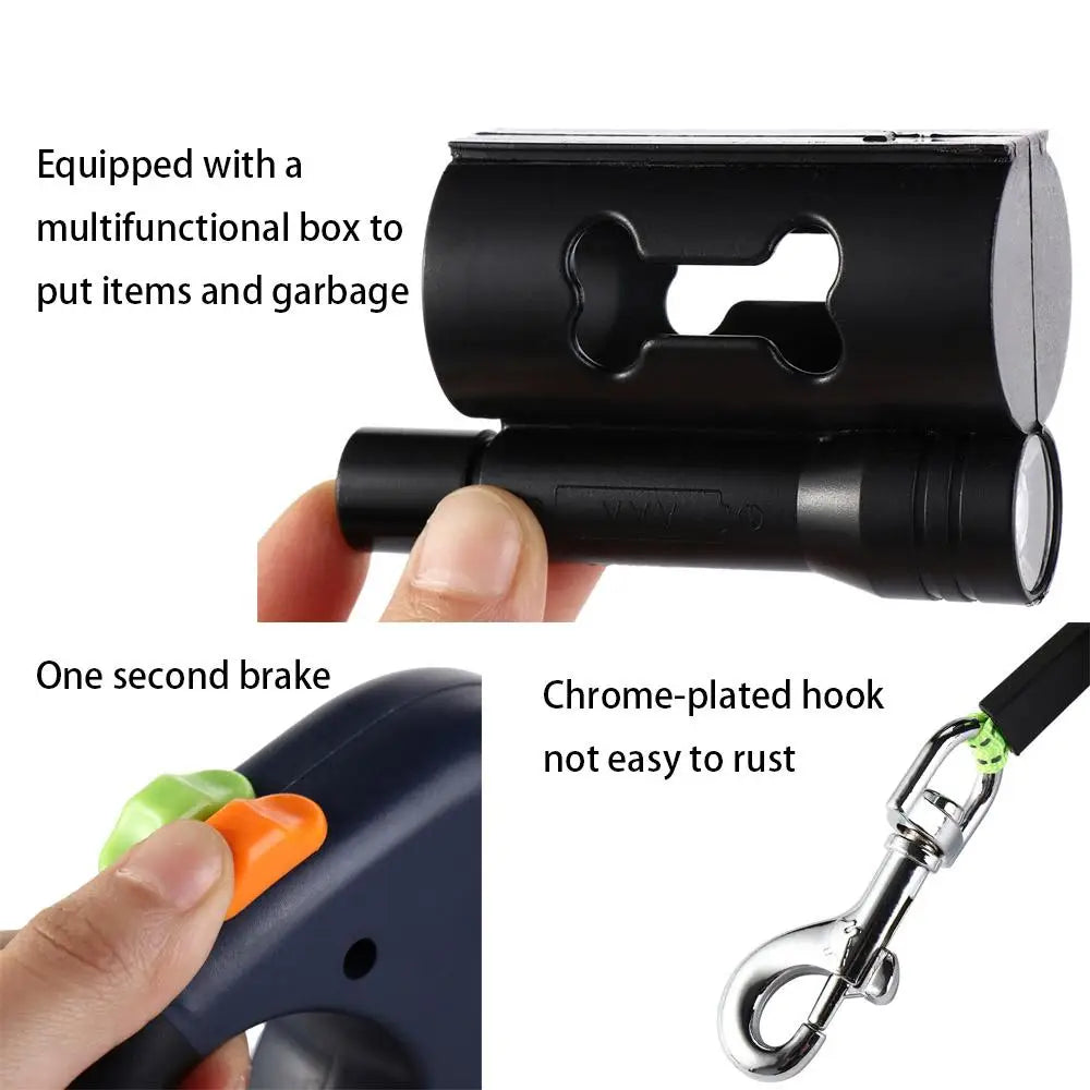 Dual Retractable Dog Leash with Light & Reflective Rope