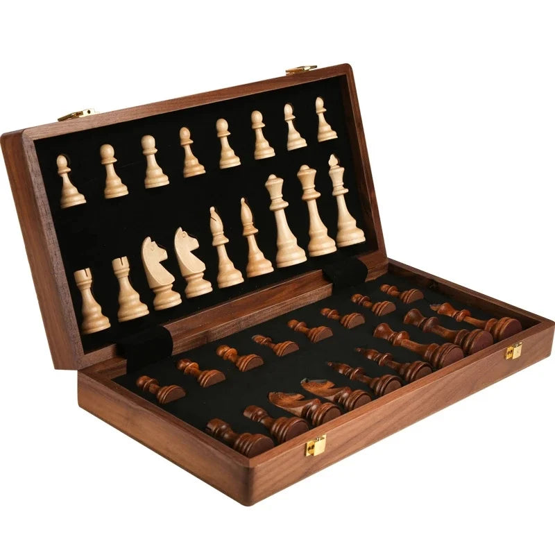 High-grade Set Of Solid Wood Chess Pieces Wooden Folding Board