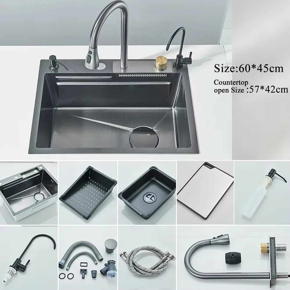 MYQualife Digital Waterfall Kitchen Sink