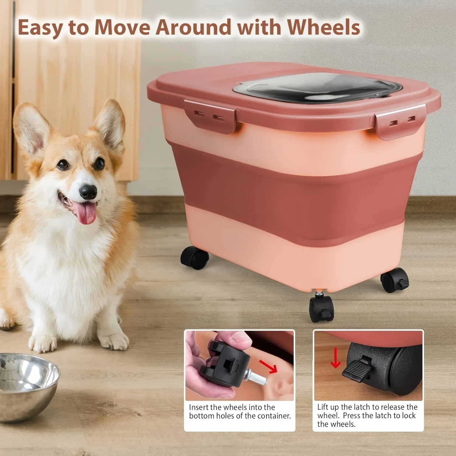 Collapsible with Wheels Cat Dog Food Storage
