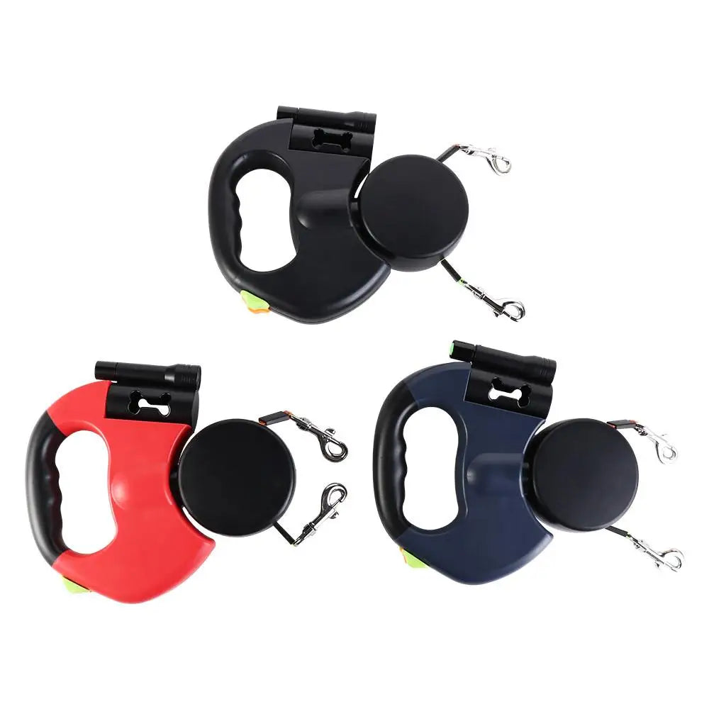 Dual Retractable Dog Leash with Light & Reflective Rope