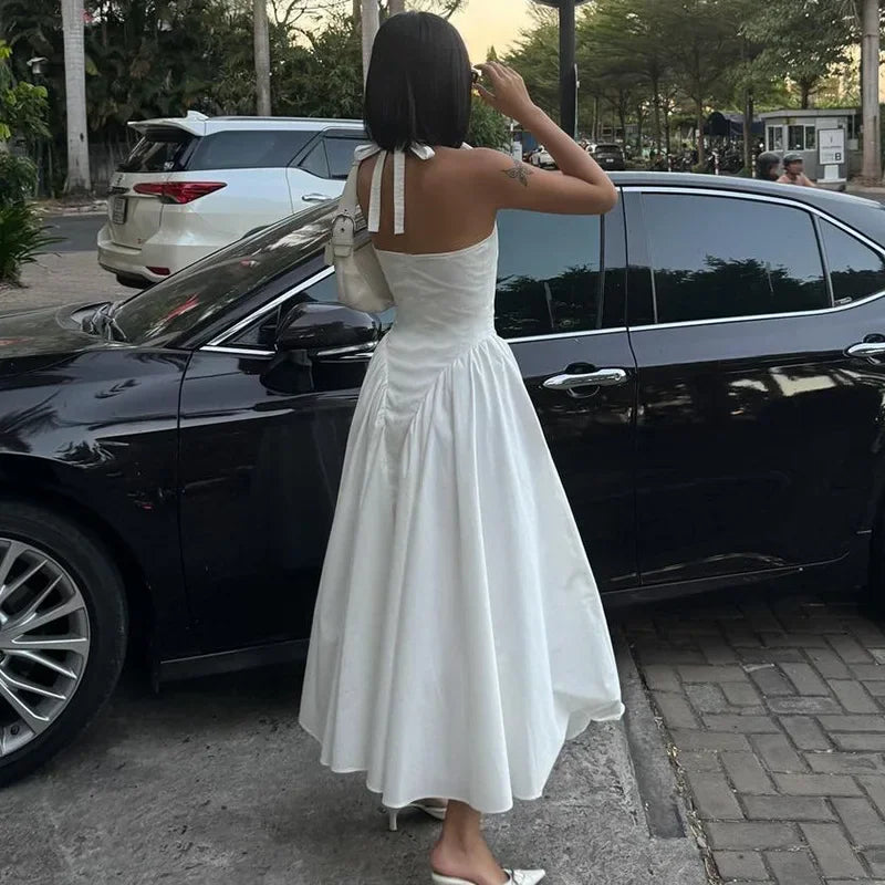 TARUXY Sexy Halterneck V-Neck Maxi Dress 👗 | Backless Vacation Long Dress with Flowy Hem