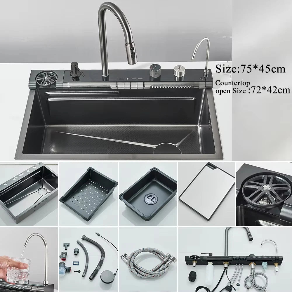 MYQualife Digital Waterfall Kitchen Sink