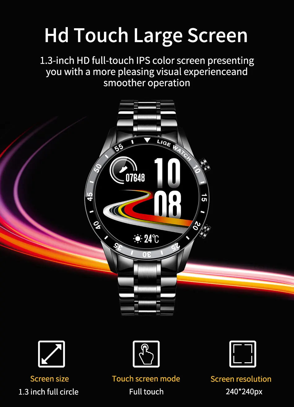 LIGE 2024 Smart Watch Men Full Circle Touch Screen