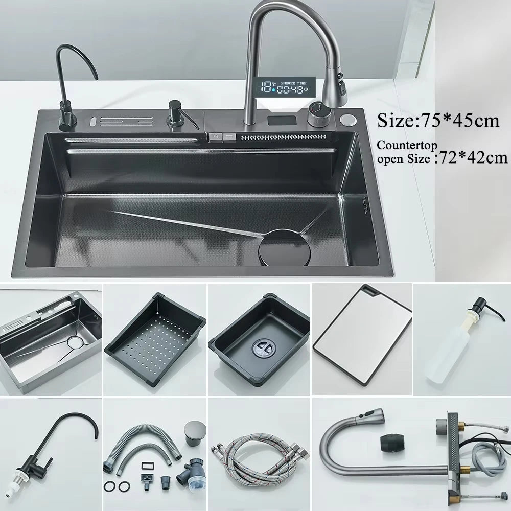 MYQualife Digital Waterfall Kitchen Sink
