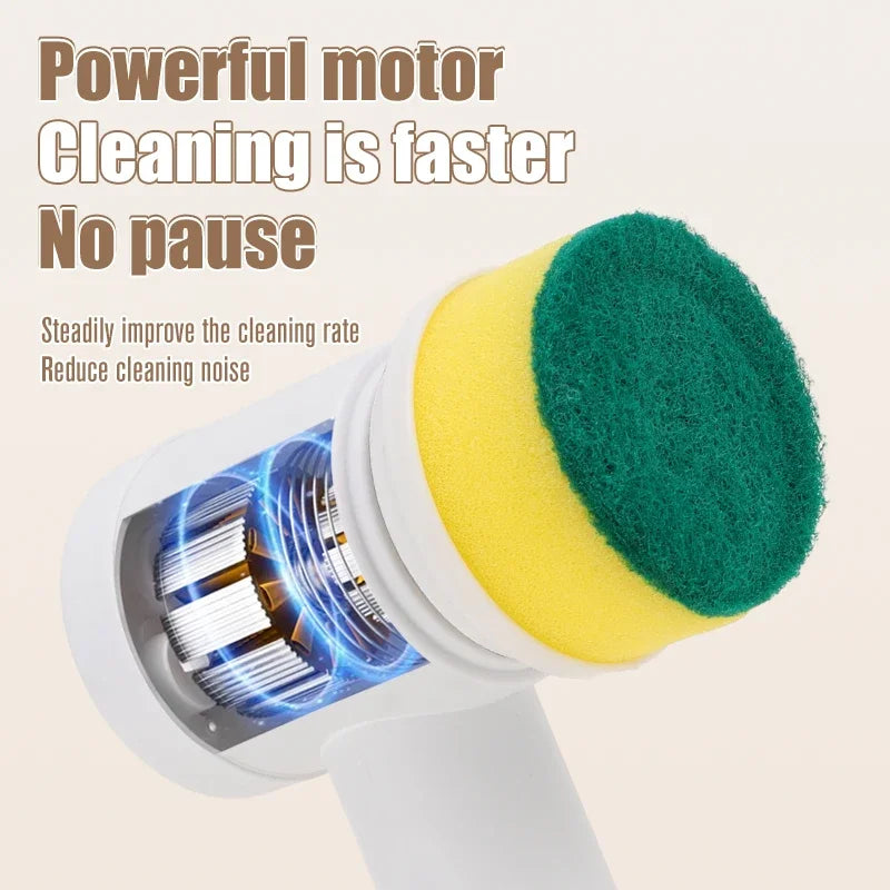 5-in-1 Electric Spin Scrubber – Powerful Cleaning Brush with 5 Replaceable Heads & USB Charging