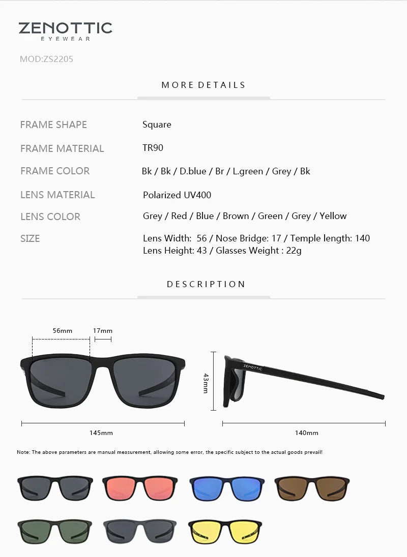 ZENOTTIC Men's Square Polarized Sunglasses Lightweight TR90 Frame