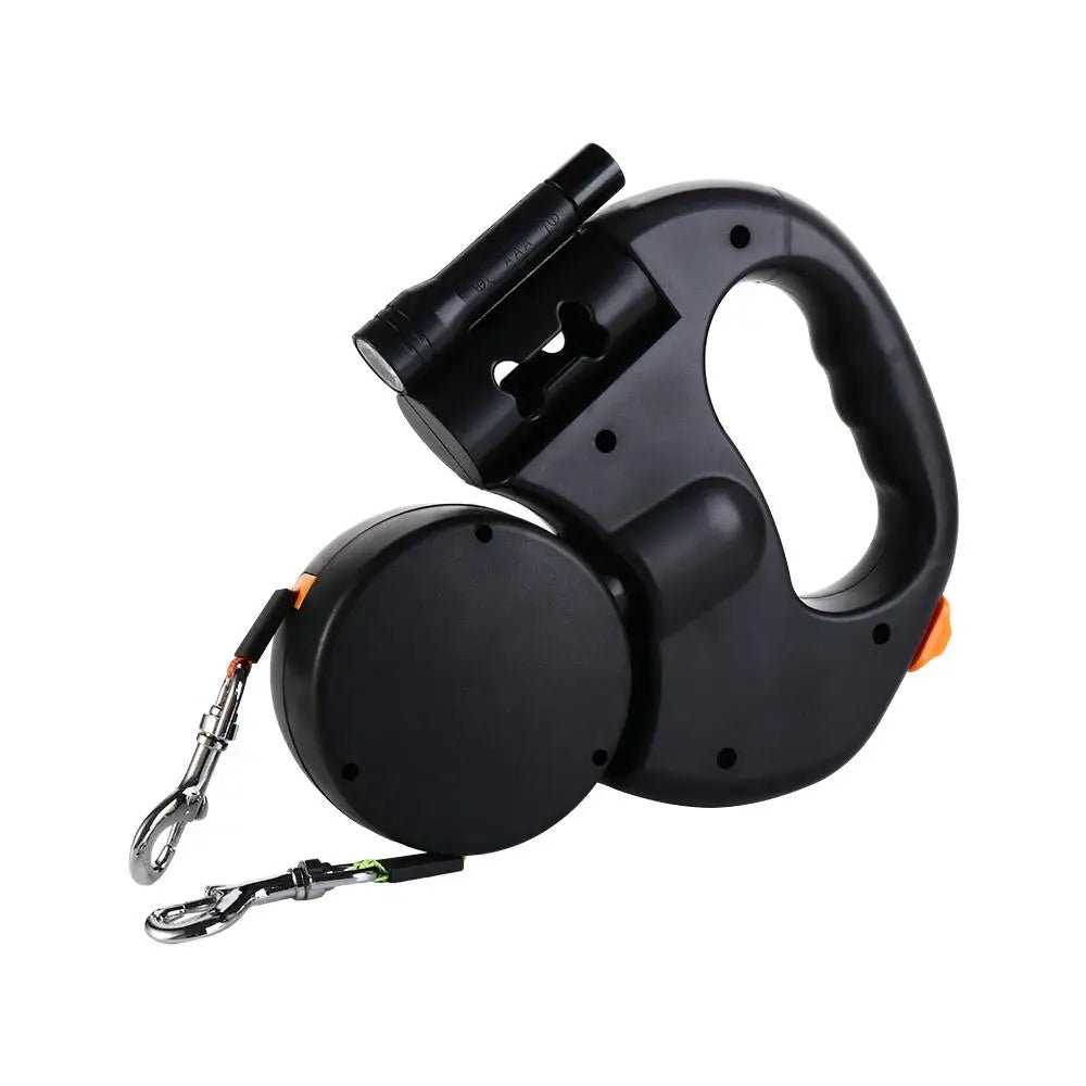 Dual Retractable Dog Leash with Light & Reflective Rope