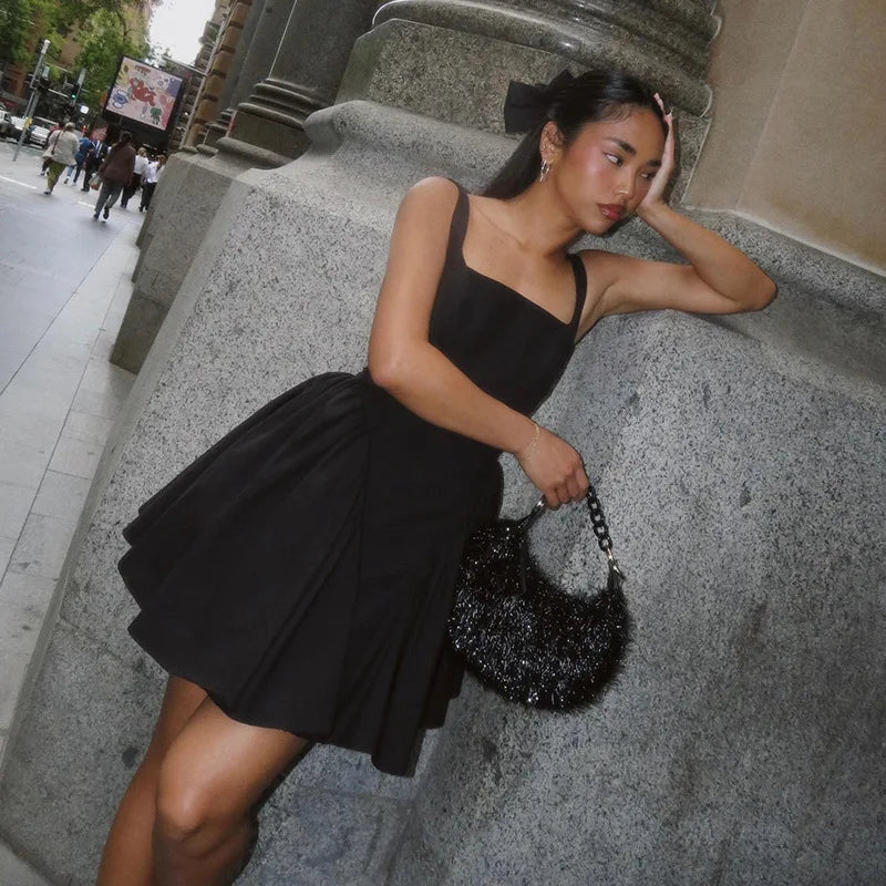 Summer European and American Style Solid Color Backless Skirt