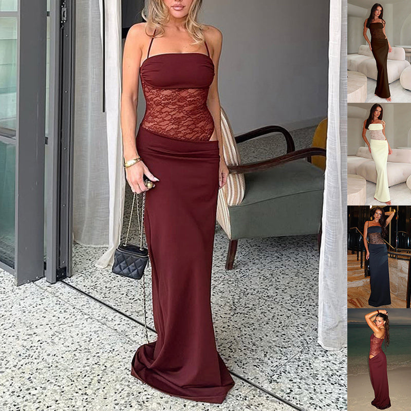 Y2K Lace Suspender Maxi Dress